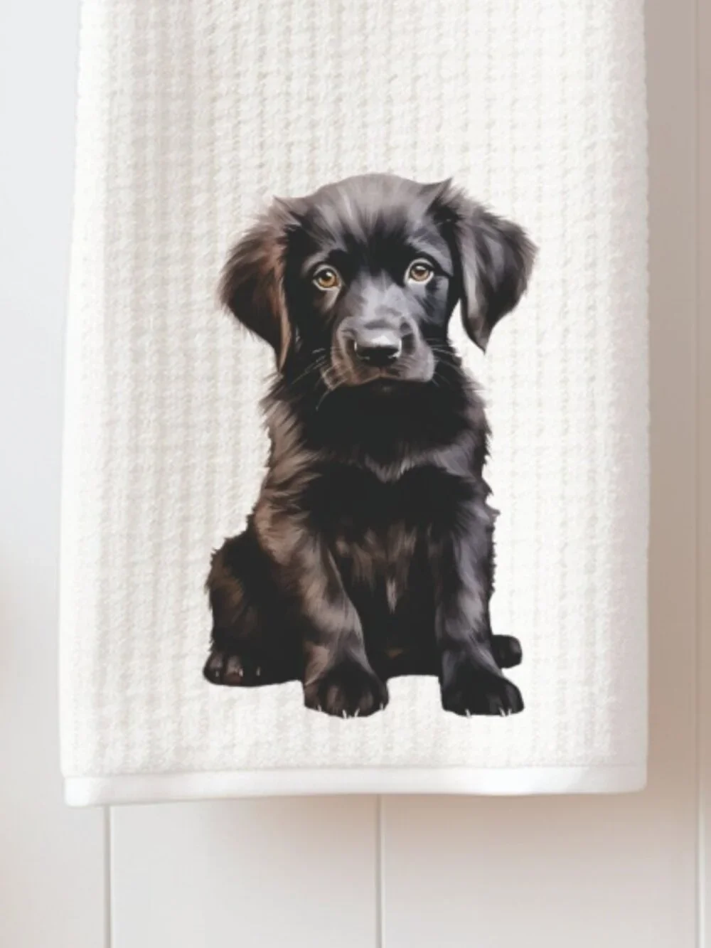 Flat Coated Retriever Puppy Waffle Weave Decorative Kitchen Tea Towel
